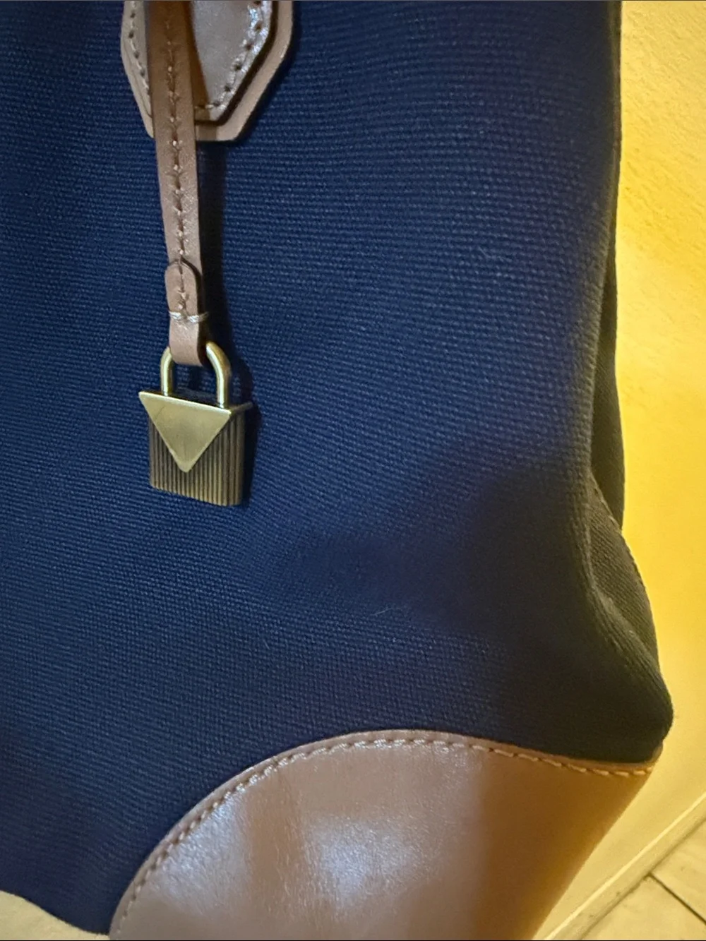 Michael Kors Navy Canvas Tote with Tan Leather Trim